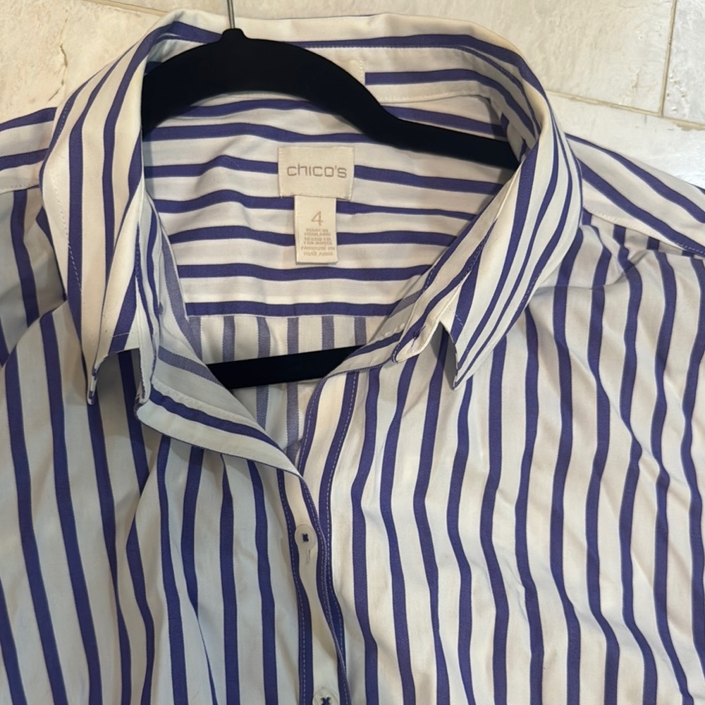 Chico's White and Purple Button Down Shirt